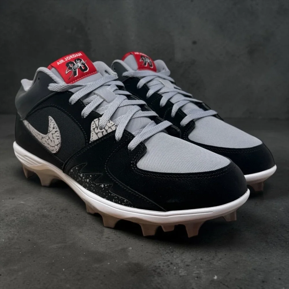 Jordan 4 Retro MCS Baseball Cleats Mens 12 Black Grey HQ0210-060 Elephant Print